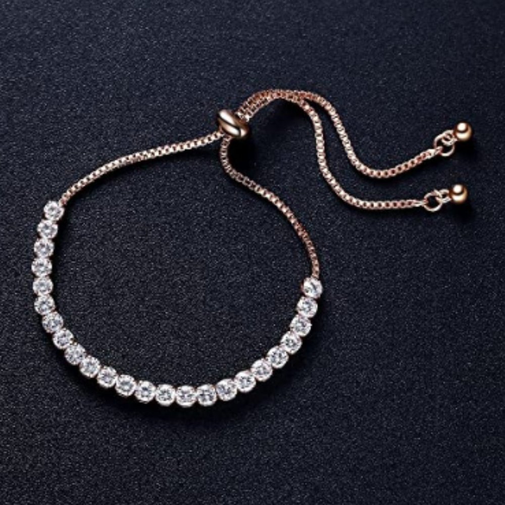Rose Gold Tennis Bracelet • 4mm Hand-Set CZ • Adjustable • Gift Ready - Picture 3 of 3